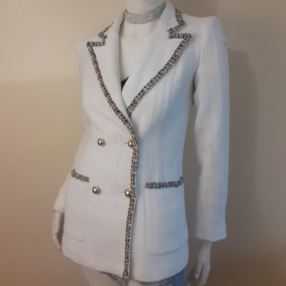Zara Jackets & Blazers - ZARA White Tweed Double Breasted Blazer Jacket